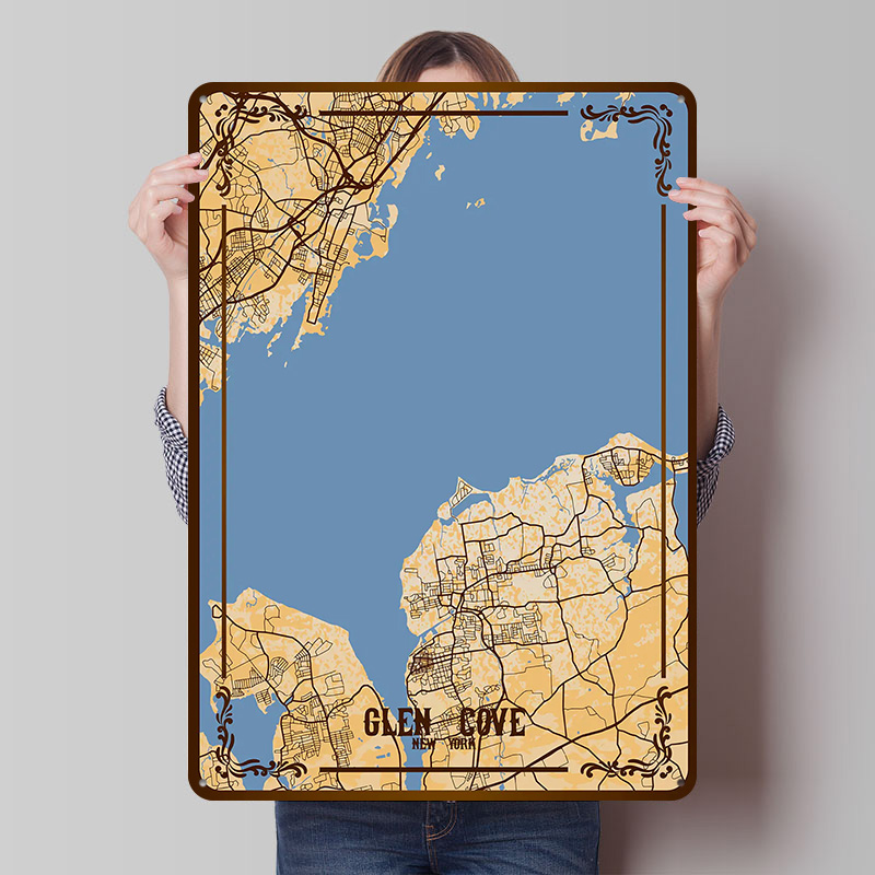 Glen Cove New York Map Tinplat - Retro Gaming York recension och pris