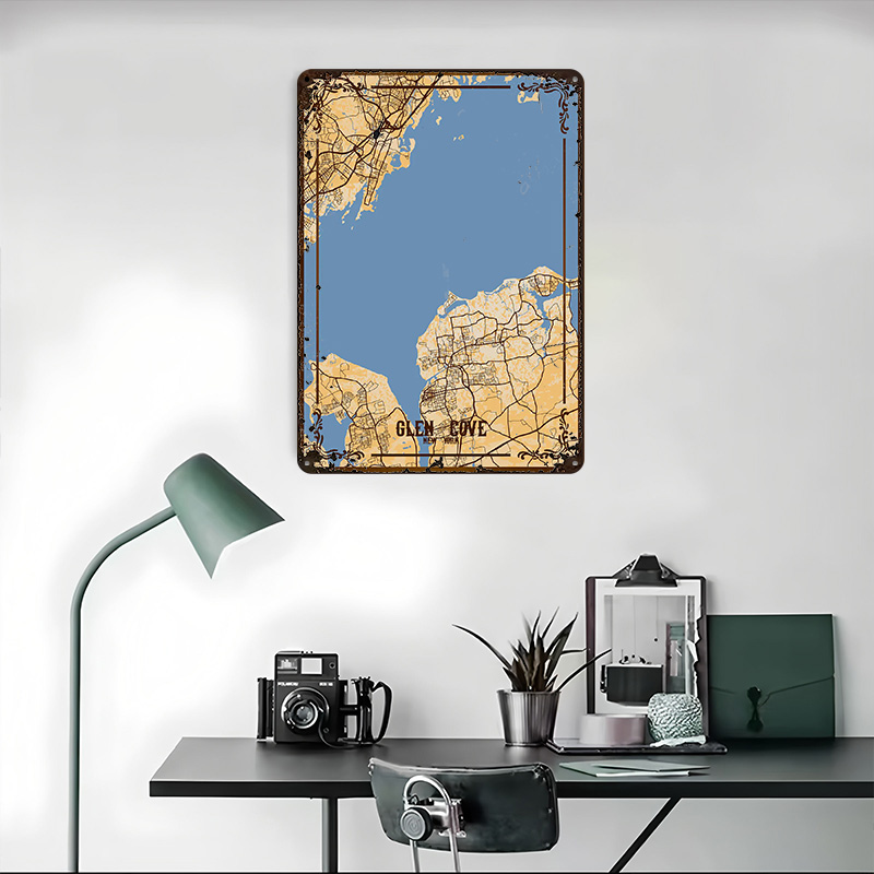 Glen Cove New York Map Tinplat - Retro Gaming York recension och pris